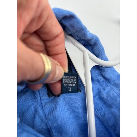 Ralph Lauren Mens Classic Fit Blue Linen Button-Down Shirt With Green Logo Embro - Picture 6 of 6